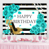 Toile de fond Happy Birthday Blue Rose Glitter High Heels